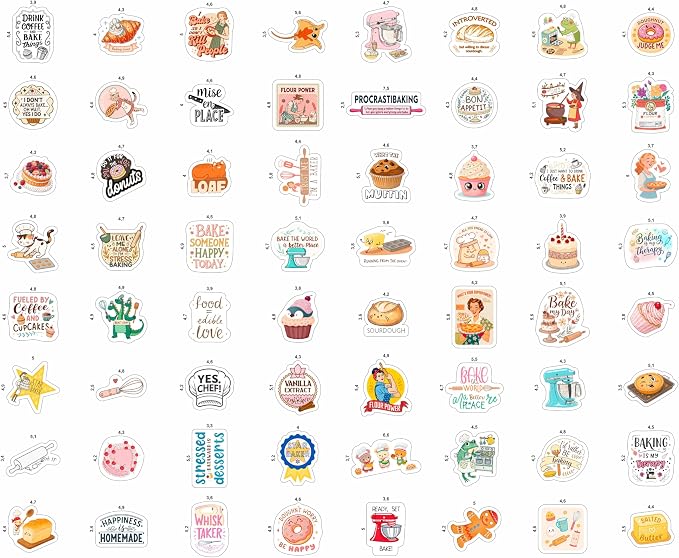 100Pcs Baking Stickers, Bakery Stickers for Water Battles — Baking Gifts for Bakers — Bakery Party Supplies - Gift for Women & Men