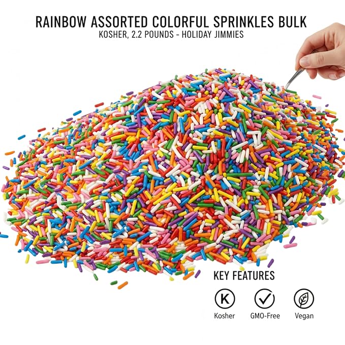 Sarah's Candy Factory Rainbow Assorted Colorful Sprinkles Bulk 2.2 Pounds | Kosher Holiday Jimmies - Assorted for Baking Toppings for Cookies, Cakes, Cupcakes, and More in Bag