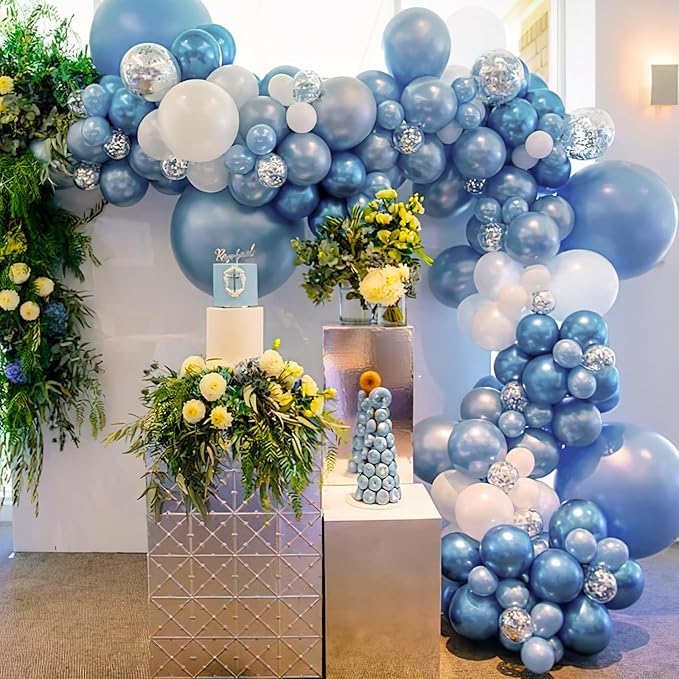 PartyWoo Metallic Light Blue Balloons 140 pcs Different Sizes of 18 12 10 5 Inch Metallic Baby Blue Latex Balloon Arch Kit Garland for Graduation Baby Shower Birthday Party Decorations Blue-G119
