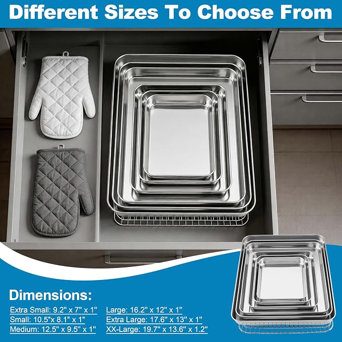 Herogo Stainless Steel Half Sheet Baking Pan with Rack Set(1 Pans + 1 Racks), 18" x 13" x 1" Large Metal Baking Tray with Cooling Rack Set for Oven Roasting, Rust & Warp Resistant & Nonstick