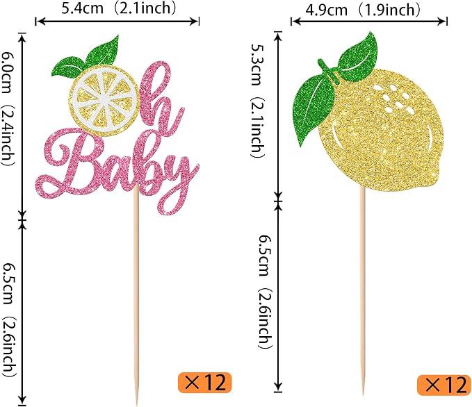 Rsstarxi 24 Pack Lemon Oh Baby Cupcake Toppers Lemonade Baby Shower Decorations Fruit Theme Lemonade Cupcake Picks for Lemon Birthday Party Cake Decorations Pink