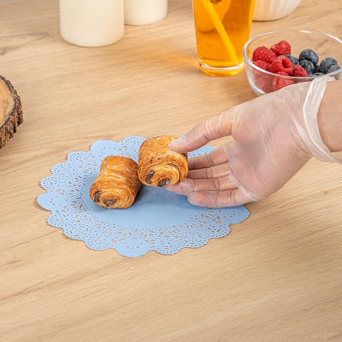 Restaurantware-Pastry Tek 8 x 8 Inch Paper Lace Doilies, 4000 Round Disposable Table Doilies - Elegant Lace Finish, Long Lasting, SkyBlue Paper Lace Doilies, for Pastries, Cupcakes, Desserts