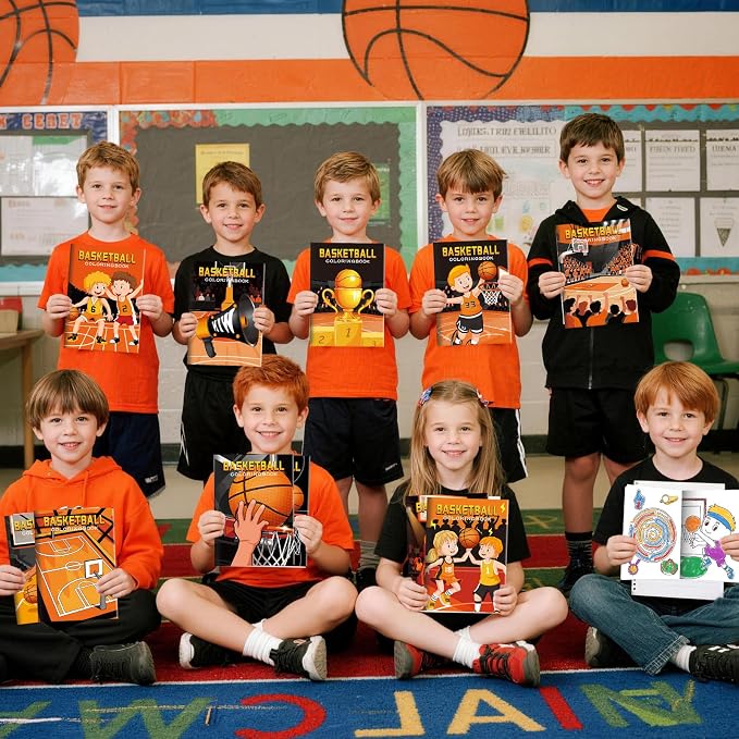 BenLouis 12 Basketball Mini Coloring Books Kids with 12 Stacking Crayons Basketball Party Favors Small Activity Books Bulk for Kids Sports Party Gift Goodie Bag Stuffers