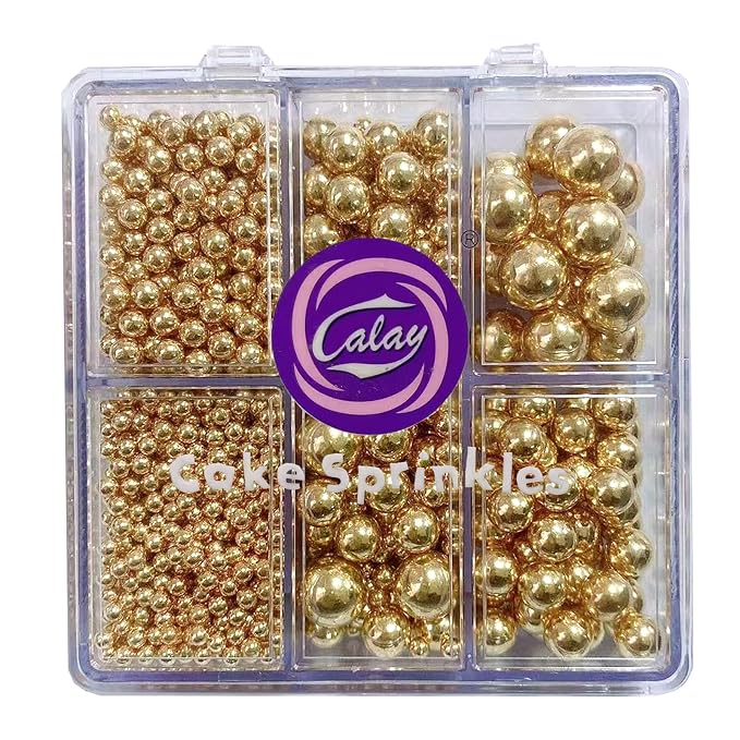 Sentovac Edible Gold Pearls Sprinkles 4 Size（2mm 4mm 7mm 1cm）Mix for Cake Decorating Candy Cupcake Cake Topper Cookie Baking Decorations Supplies