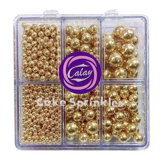 Sentovac Edible Gold Pearls Sprinkles 4 Size（2mm 4mm 7mm 1cm）Mix for Cake Decorating Candy Cupcake Cake Topper Cookie Baking Decorations Supplies