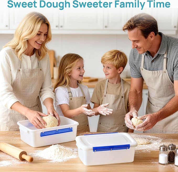 Vtopmart 2 Pack Pizza Dough Proofing Box, Pizza Dough Container with Snap-on Lids, BPA Free Food Storage Containers with Lids and Buckle-Up Latches, Bread Proofing Box Fits 4-6 Balls