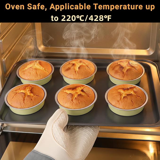 Beasea Mini Pie Pans with Lids, 50 Pack 7.3oz Disposable Aluminum Foil Tart Pans, 4 Inch Round Oven Baking Mini Cake Cups Tin for Cheesecake Pie Tart Quiche - Sage Green