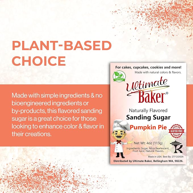 Ultimate Baker Flavored Sanding Sugar (1x4oz) - Burst of Flavor & Color for Cakes, Cookies & More, All-Natural, Perfect for Baking & Decorating or as a Flavored Coffee Sugar (Pumpkin Pie)