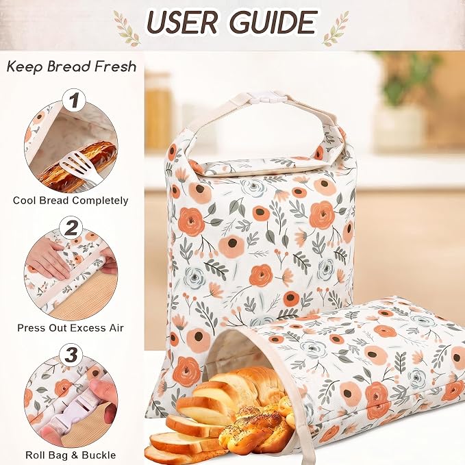 Beeswax Bread Bags for Sourdough, 2 Pack Reusable Bread Bag for Storage XL 17x13 Inch, Large Canvas Lined Bags for Homemade Sourdough - Keep Fresh, Freezer Safe