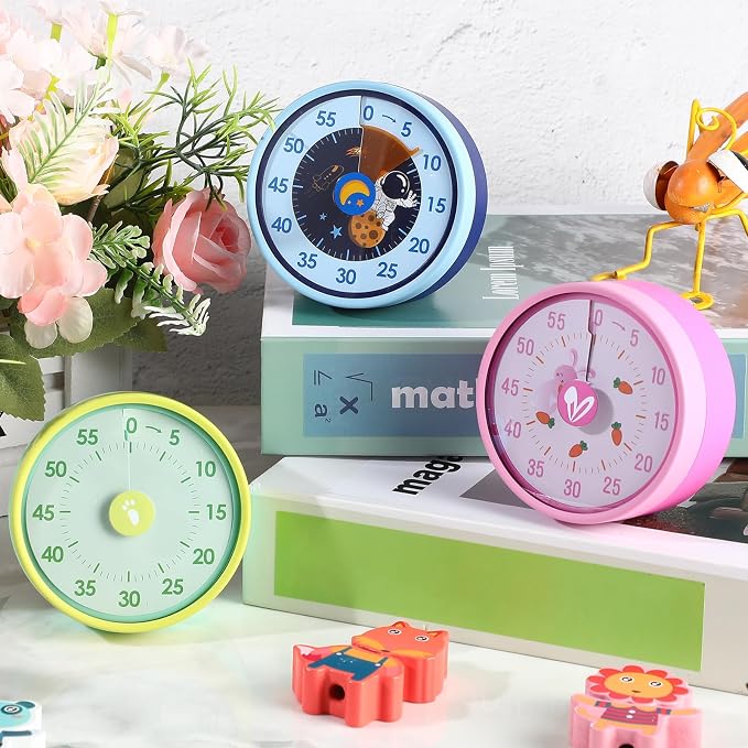 Tellegloww 3 Pcs Visual Timer for Kids 60 Minute Desk Mechanical Countdown Timers with Magnetic Backing Foldable Legs Hanging Hole for Kitchen Cooking Classroom Whiteboard, Kids with Autism