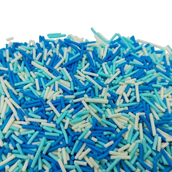 Jimmies Sprinkles, Edible Jimmy Sprinkles, Blue White Crunchy Jimmies Mix for Cake Decorating, Edible Cookie Cupcake Decorations for Frozen Winter Baking and Holiday Party Treats