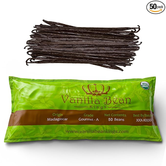 50 Organic Madagascar Vanilla Beans. Whole Grade A Vanilla Pods for Vanilla Extract and Baking