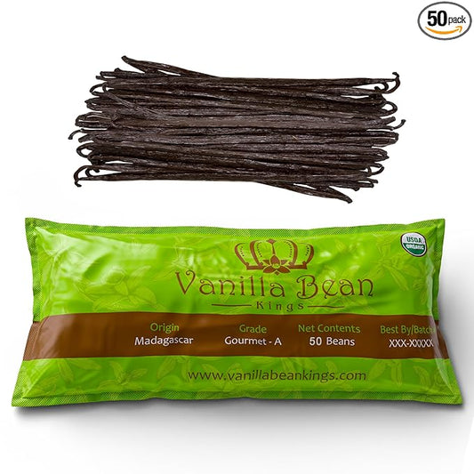 50 Organic Madagascar Vanilla Beans. Whole Grade A Vanilla Pods for Vanilla Extract and Baking