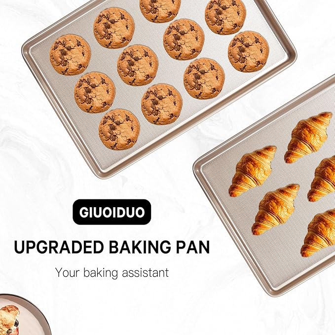 2 Pack Half Sheet Baking Pans,Commercial Quality Baking Sheet Pan Set,Carbon Steel Cooking Pans, Non Stick Baking Sheet for Oven,Large Thick Cookie Tray Pans for Baking（17.5" x 11.8" x 1"）