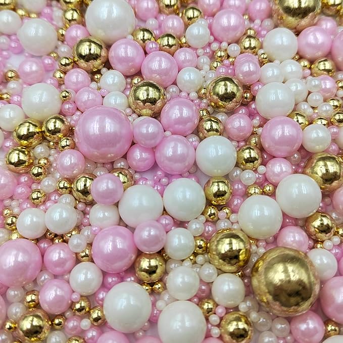 Edible White Pink Gold Sugar Pearls Candy Sprinkles 120G/ 4.23Ounce Baking Cake Sprinkles Cupcake and Cake Topper Cookie Decorations Wedding Party Valentines Halloween Christmas Supplies