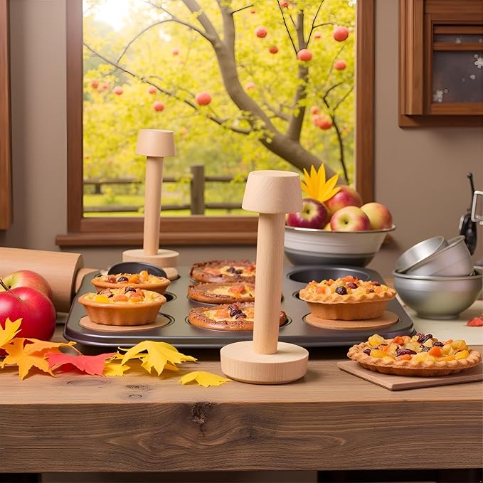 Woodiness Tart Tamper Pastry Tamper Double Side Wooden Egg Tart Tamper Mold DIY Cake Pastry Pusher for Kitchen Party Baking Tools, Pie, Tart and Quiche Pans, Tart Pans