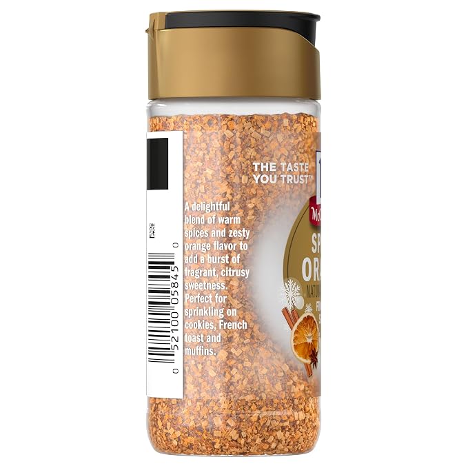 McCormick Finishing Sugar, Spiced Orange, Limited Edition, Bright Citrus Flavor with Warm Spices, For Muffins, Pie, Cocktails, Cider, Tea, and More, 3.7 oz