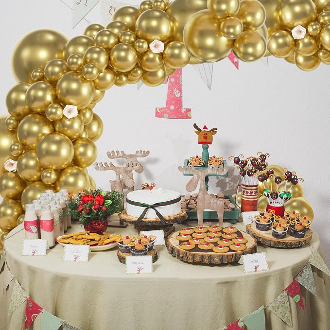 104pcs Metallic Gold Balloons - 18/12/10/5 Inch Chrome Gold Latex Balloons Garland Arch Different Sizes Pack for Birthday, Wedding, 2026 New Year's Eve Party Decorations