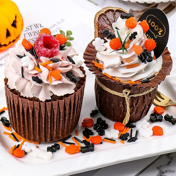 Halloween Sprinkles for Cake Decorating, Orange Black White Sprinkles Mixed Pumpkin Ghost Bone Bat for Baking Cupcakes Cookies 3.5oz