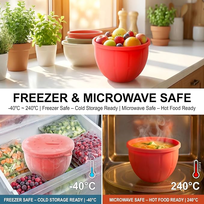 Silicone Liners for KitchenAid Mixers - Mixing Bowl Liners with Lid for 5 Qt Tilt-Head Stand Mixer, Kitchen Aid Accessories and Attachments with Measurement Markings & Timer Pointer, Red