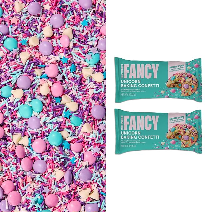 Fancy Sprinkles Unicorn Baking Confetti | Crunchy Jimmies, Chocolate Gems, Candy-Coated Morsels & Star Confetti | Cookie Mix-In & Cake Batter | Girls Birthday & Unicorn Party | 8 oz (2 Pack)