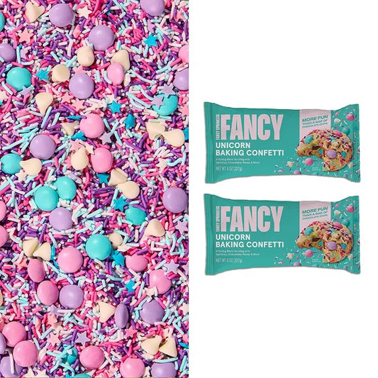 Fancy Sprinkles Unicorn Baking Confetti | Crunchy Jimmies, Chocolate Gems, Candy-Coated Morsels & Star Confetti | Cookie Mix-In & Cake Batter | Girls Birthday & Unicorn Party | 8 oz (2 Pack)