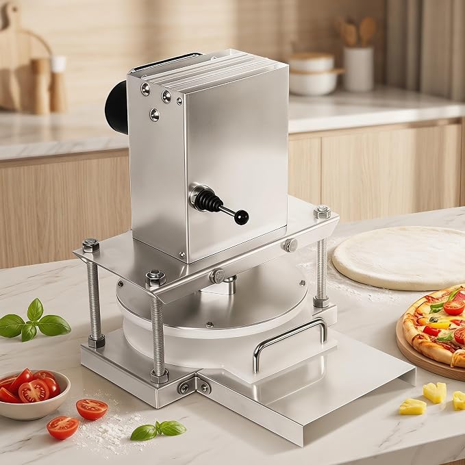 8.6" Electric Pizza Dough Press, Pizza Dough Press Machine for Commercial & Home, Stainless Steel Sheeter Roller, Automatic Dough Processor for Bakery Shop, Cafe, Household Baking