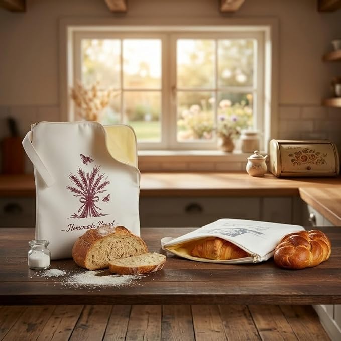 2 Pack XL Beeswax Bread Bags with Wide Zipper – Reusable Organic Linen Cotton for Sourdough, Keeps Fresh Longer