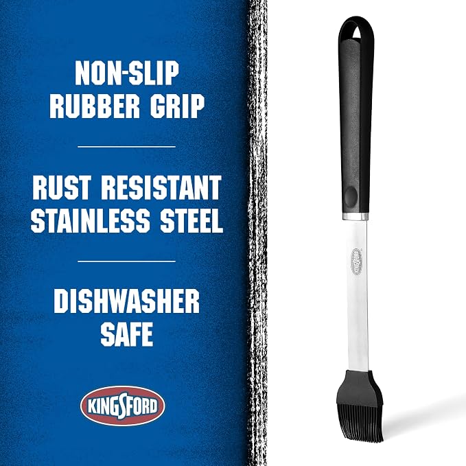 Kingsford Stainless Steel Silicone Basting Brush with 16-Inch Handle for BBQ Grilling, Smoking, and Outdoor Cooking, Non-Slip Rubber Grip, Rust-Resistant, Dishwasher Safe