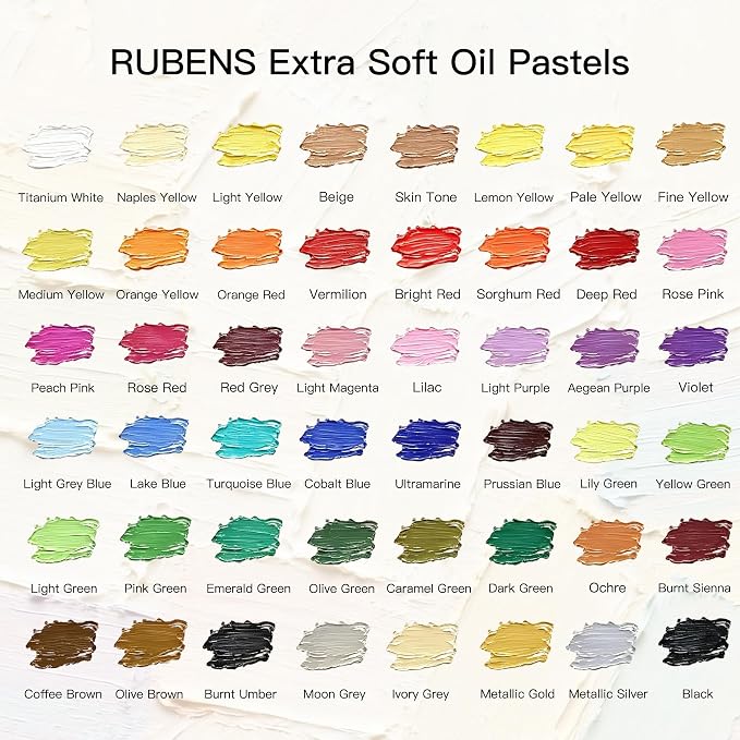 rubens 48 Soft Oil Pastels Set with 30 Sheets, Knife, Board, Tape for Beginners