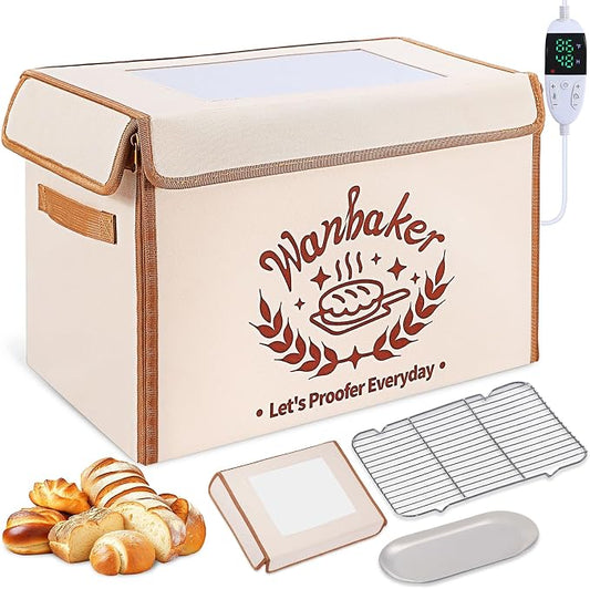 Folding Bread Proofing Box, 68-131F Temp Control 99H Timer, Foldable Dough Proofer for Sourdough Starter Pizza Yogurt Kombucha 6-Layer Insulated Fabric Metal Rack Included