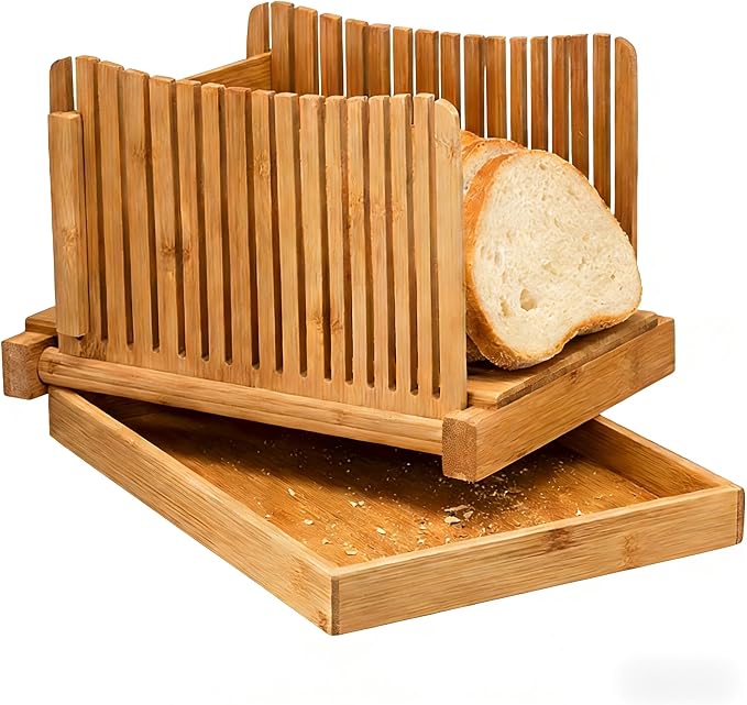 Homemade Sourdough Sandwich Bread Slicer | Built-in Crumb Tray for Mess-Free Use，Adjustable Thickness Options，Foldable & Space-Saving Design