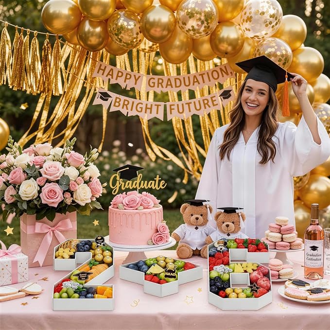 HILAVO 26 Charcuterie Numbers Fillable, 3Pcs 13.7" Graduation Cap Number Charcuterie Board Box 2026 Graduation Decorations Food Serving Tray for Class of 2026 Congrats Grad Party Decorations