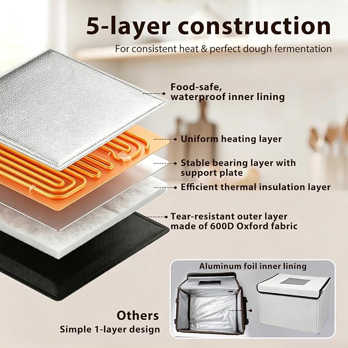 Folding Bread Proofing Box, 3-Sided Heating Dough Proofer with 50-113℉ Temp Control & Metal Rack, Bread Proofing Container for Home Baking, Pizza Dough, Sourdough Starter & Yogurt Making Black