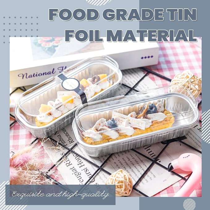 Foil Loaf Pans with Lids, 50 Pack Silver 6.8oz for Meal Prep | Works for sweet bites, savory samples, dips and layered cups; topping visibility supports counter display.