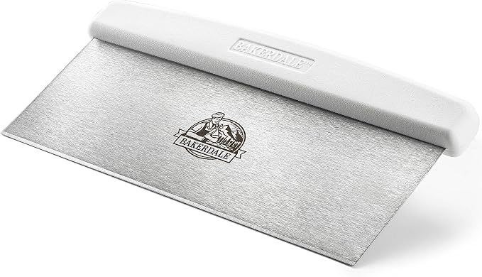Bakerdale Large Bench, Dough, Cake Scraper, Icing Smoother Spreader, 10-inch Long Stainless Steel Blade, with White Polypropylene Handle