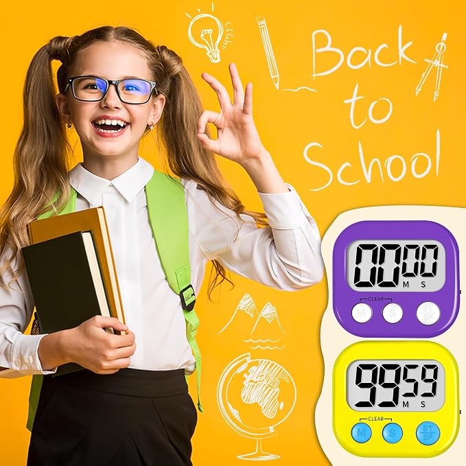ZILLEEN Classroom Timer for Kids Teachers 2 Pack Digital Timers, Purple & Yellow