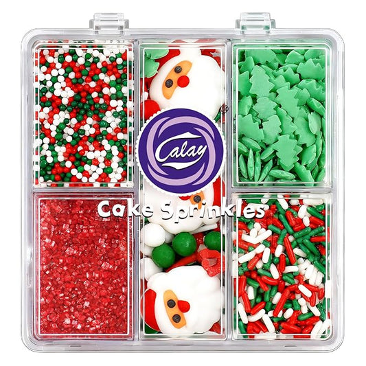 Christmas Sprinkles for Cookies, Holiday Red and Green Sprinkles Assortment 5 oz, Edible Jimmies Nonpareils and Sanding Sugar Pearls for Cake Decorating, Christmas Cookies, Baking, Cupcakes, Desserts