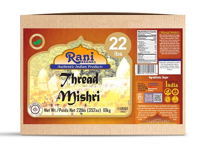 Rani Thread Misri (Rock Sugar / Dhaga Mishri) 352oz (22lbs) 10kg Bulk Box ~ All Natural | Gluten Friendly | No Colors | Vegan | Kosher | Indian Origin