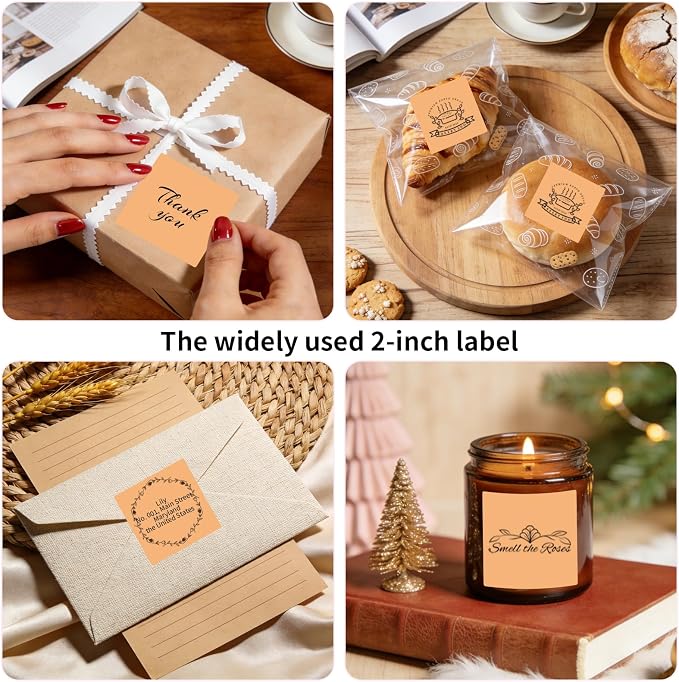 500 Labels/Roll 2" x 2" Apricot Thermal Labels, Self-Adhesive Square Sticker for Candle, Soap, Mason Jar, Gift Tag, Small Business