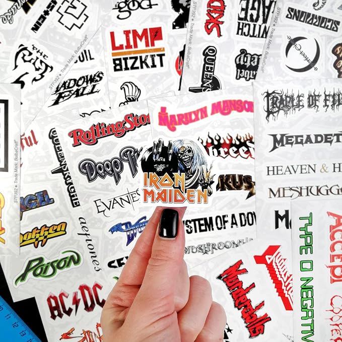 100Pcs Classic Rock Stickers, Rock and Roll Stickers, Rockabilly Band Decals, Classic Rockabilly Gifts, Waterproof Decals, Guitar Emblems, Music Emblems, Gifts for Women & Men