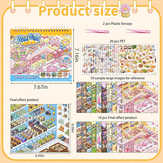 10Pcs Big Size 3D Stickers Scene Book DIY Make Your Own Scenes House Stickers Therapy for Adults Relief Stress Pass The Time (Multicolor 2)