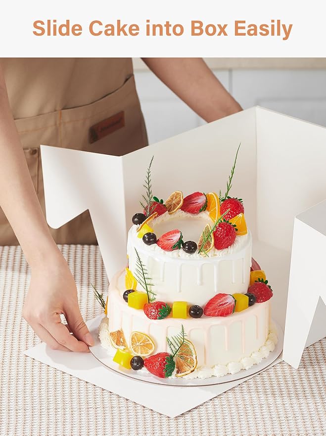 Kootek 15 Sets Cake Boxes with Cake Boards, 10x10x8 Inch White Tall Cardboard Containers for Multi-Layer Desserts, Perfect for Decorating, Mother's Day & Bakery Use