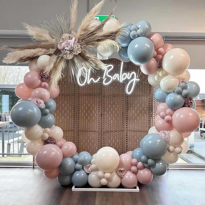 Gender Reveal Balloon Arch Kit 115Pcs Dusty Pink and Blue Balloon Garland Boho Retro Blush Peach Cream Ivory Sand White Birthday Party Balloons for Boy or Girl Baby Shower Bridal Bear Decorations