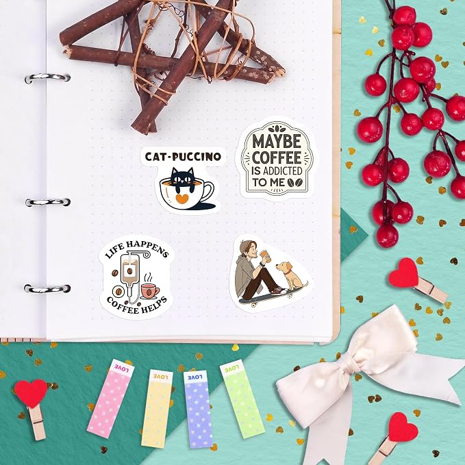 100Pcs Funny Coffee Stickers for Cups, Water Bottles & Scrapbook - Coffee Gifts, Party Decorations, Party Supplies - Gifts for Men & Women