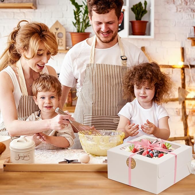 Sublaga 26pcs 8x8x4 Inches Cake Boxes White Bakery Boxes, White Bread Boxes with Windows for Pastries, Cupcakes,Cookies, Pie, Muffins and Donuts