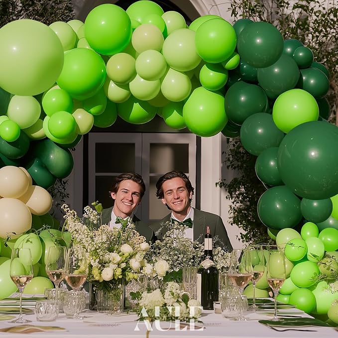 AULE Green Balloon Arch Kit 155Pcs Lime Emerald Dark Green Macaroon Yellow Balloons Garland for Birthday Wedding Graduation Jungle Forest Baby Shower Anniversary Theme Party Decoration