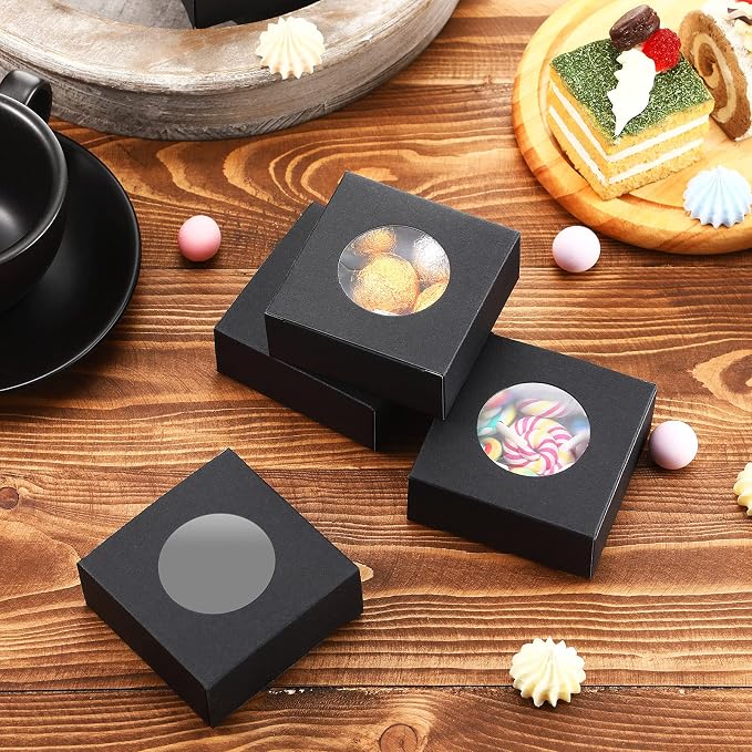 Chinco 30 Pcs Square Soap Boxes for Homemade Soaps Candle 3 x 3 x 1.2 Inch Soap Boxes with Clear Window Small Gift Wrapping Box for Soaps Packaging Bakery Cookies Candy Party Favor Supplies