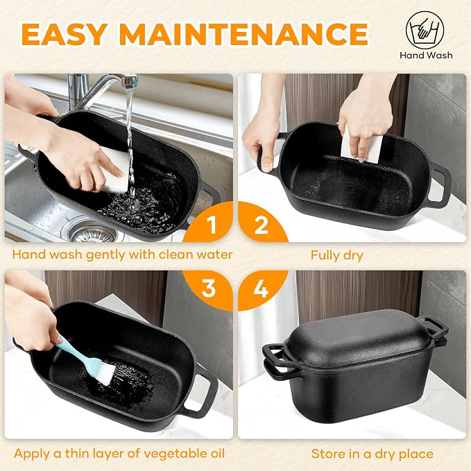 Oval Dutch Oven for Bread Baking, Pre-seasoned Oval Bread Dutch Oven with Lid, Even Heat Distribution Sourdough Baking Pan, 3.6Qt