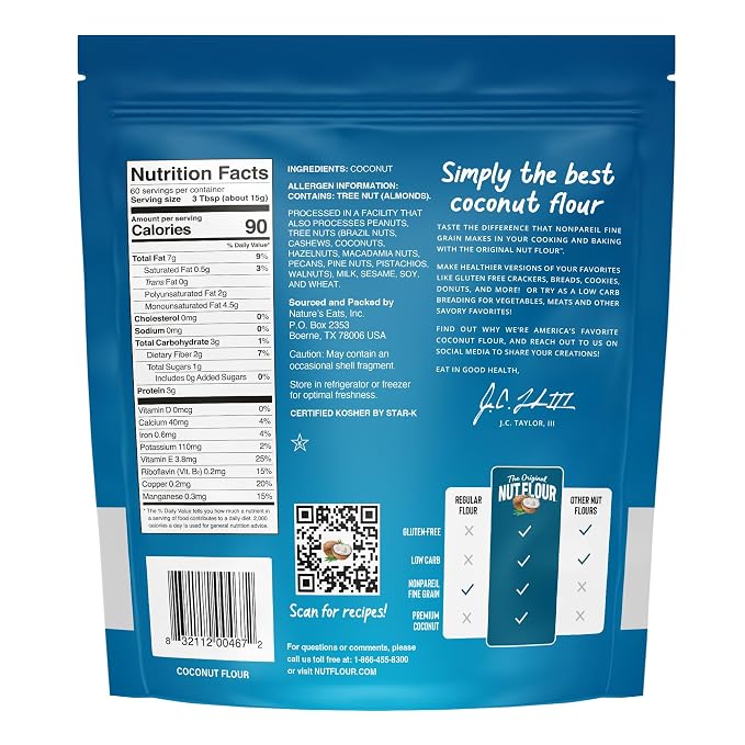 Nature’s Eats Coconut Flour 32 oz - 100% Organic Fine Coconut Flour - Gluten Free, Keto, Vegan Baking Ingredient - Non-GMO, High Fiber - Grain Free Flour Substitute for Healthy Recipes